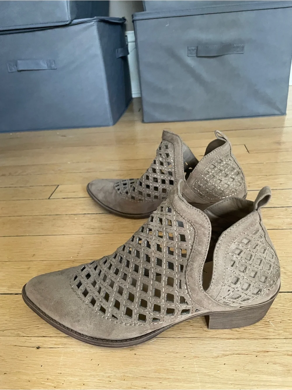 Women's Taupe Faux-Suede Cutout Slip-On Booties